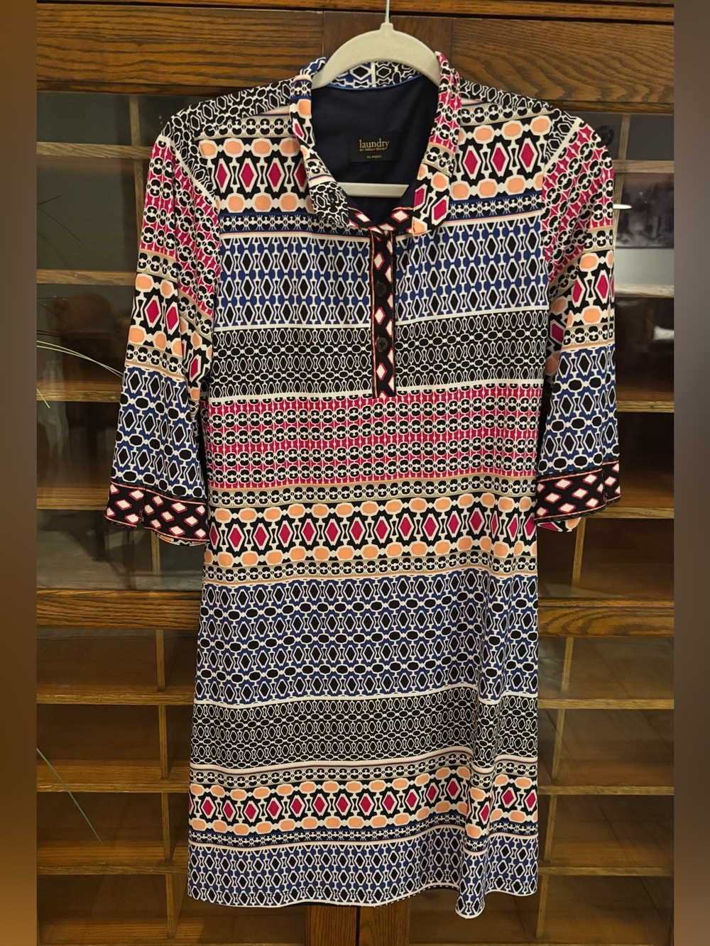 Laundry By Shelli Segal Pink, Navy & Cream Geometric Tunic